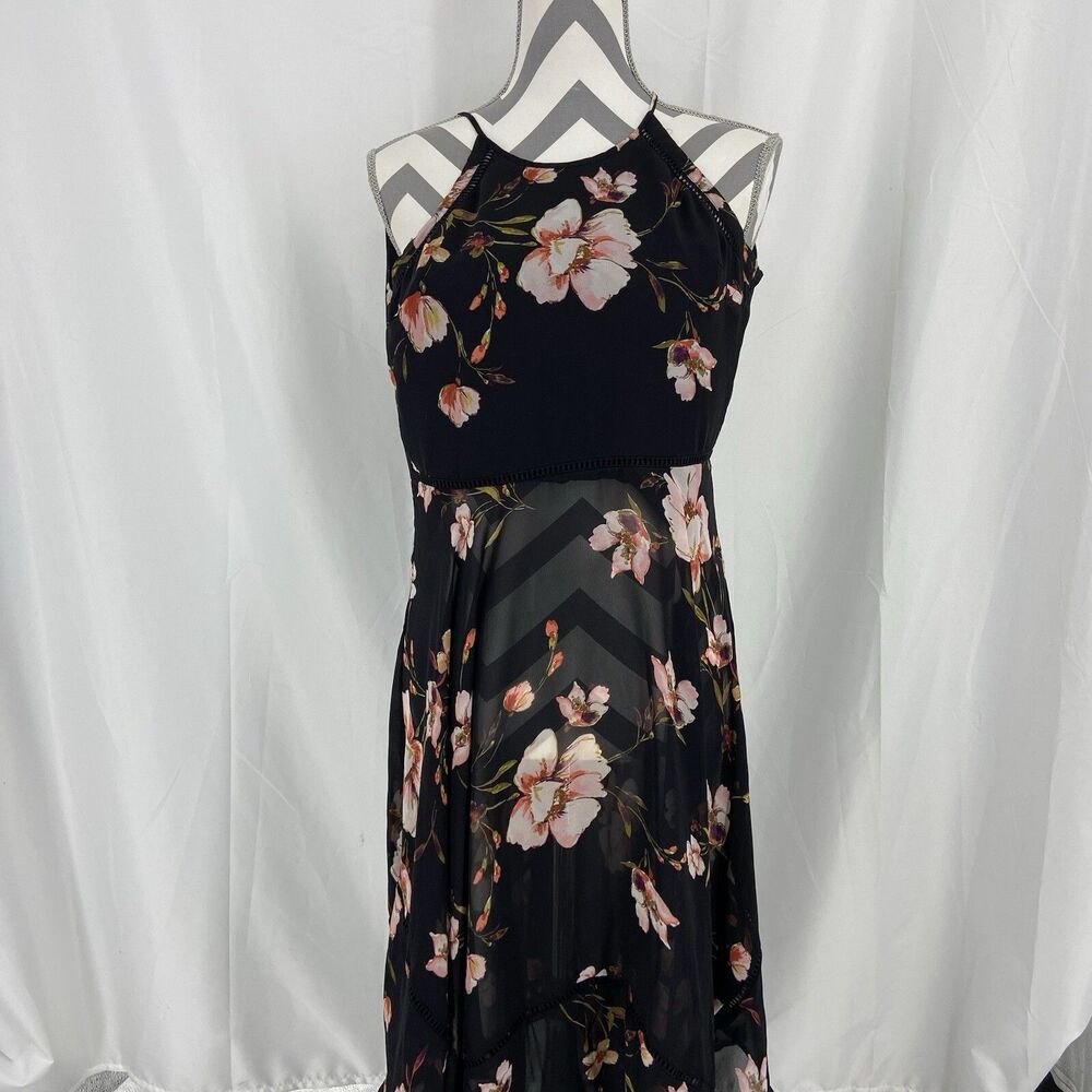 Candies Black Floral High Low Maxi Dress Size Extra Small XS